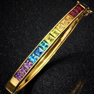 Suzanne Somers vintage rainbow princess cut REAL gemstone bangle bracelet HSN